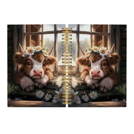 Pugwak Highland Cow Journal Notebook - Western Farmhouse Floral Notebooks College Ruled for Work School, Highland Cow Gifts for Women, Western Office Supplies, Hardcover Spiral Notebook 5.5"x8.3"