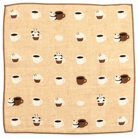 Hamamonyo Washed Towel Handkerchief, Panda Cappuccino, Beige