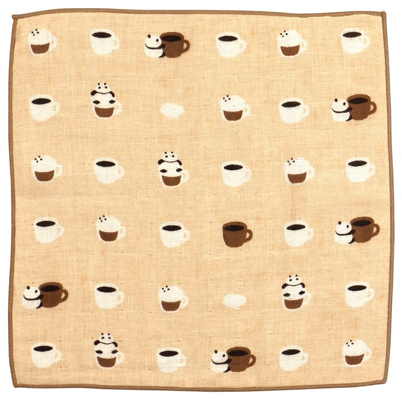 Hamamonyo Washed Towel Handkerchief, Panda Cappuccino, Beige