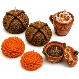 Paquete para altar de muertos 6 velas artesanales cempasuchil, arriz y pan de muerto