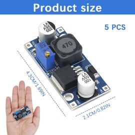 DC to DC Buck Converter, 5 Pack Adjustable Voltage Regulator 3.0-40V to 1.5-35V High Efficiency Step Down Power Supply Module for DIY Electronics LM2596 Current Transformer 3A Max Current