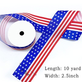 Hying Veterans Day Patriotic Ribbons for Crafting, American Flag Ribbons Blue Red Grosgrain Ribbons Labor Day Craft Ribbons for Wreath Bows Memorial Day Decorations, 2.5" X 10 Yards