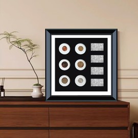 Silver Dollar Coin Holder,Wooden Military Challenge Coin Display Case,Currency Display Frame,1 Oz Silver Bar Holder,with high Definition Glass,Holds 6 pcs Coins and 4 Bars 1 Ounce Bullion Bar,Black.