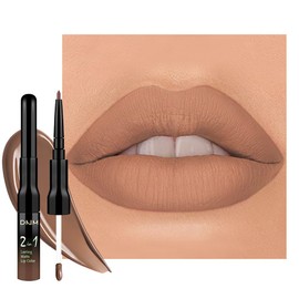 1Pcs 2 in 1 True Nude Matte Lip Liner and Liquid Lipstick Stain Makeup Set for women, True Nude Long Lasting Smudge Proof Lip Tint Matte Finish Lip Gloss for All-Day Color Hold Easy to Use 62#