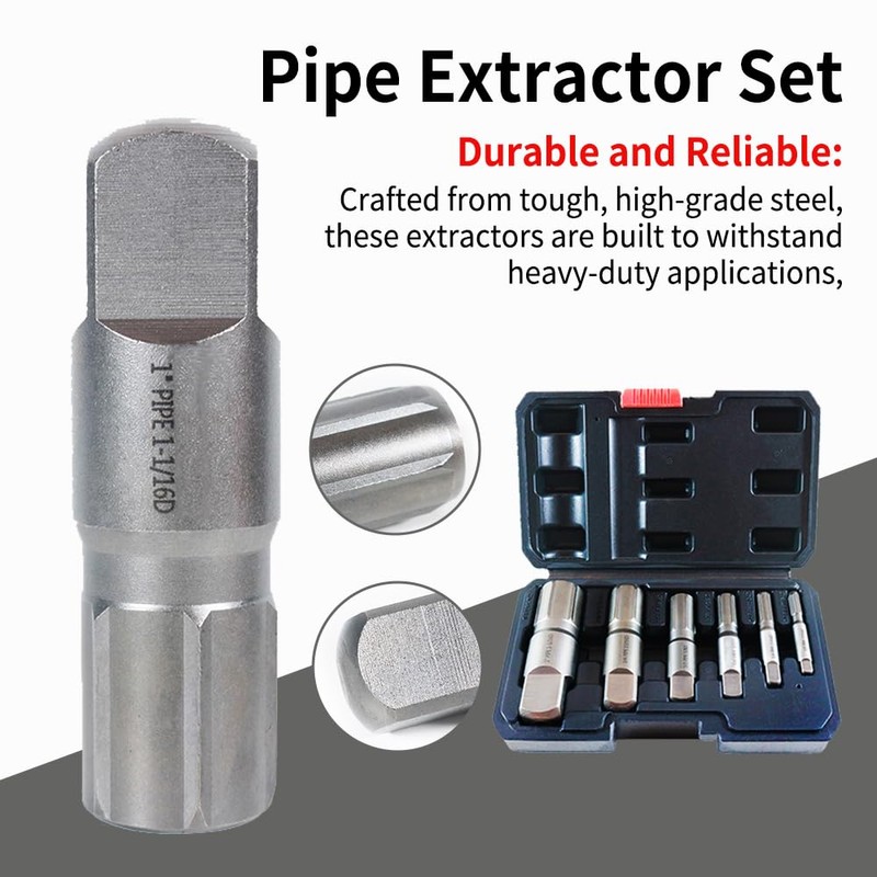 6-Piece Heavy Duty Pipe Extractor Set，Broken Pipe Removal Tool Kit