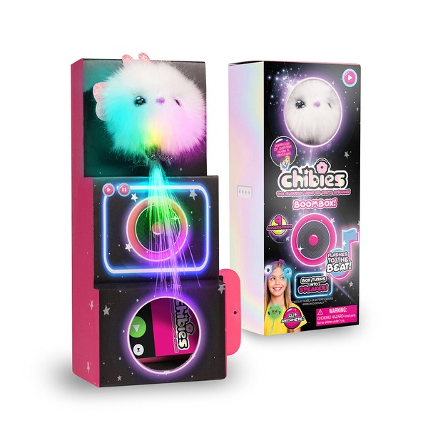CHIBIES Boom Box - Twinkle | Cute Fluffy Party Pets That Flash to The Beat of Music | Interactive Animal Soft Toy Characters