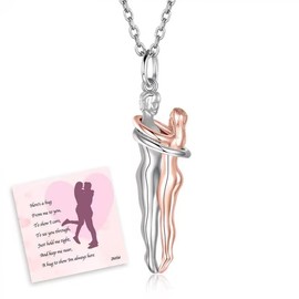 zaxsj Hug Couple Necklace 925 Sterling Silver Hugging Pendant Necklace Jewelry Valentine's Day Gifts for Women Wife Girlfriend (Silver & Rose Gold)