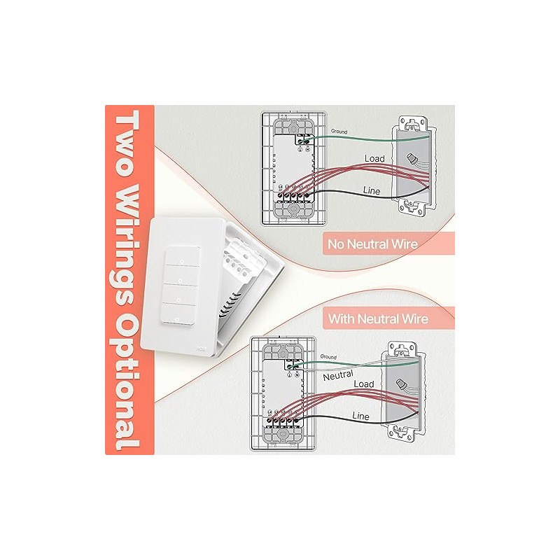 MOES Zigbee - Interruptor inteligentes de 2 botones, cable neutro
