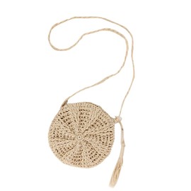 Faletony Summer Round Straw Shoulder Bag, Beach Bag, Straw Bag, Crossbody Beach Bag for Women, Girls, Khaki/White, White, White round straw bag with tassel design