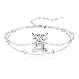 EErMamo Highland Cow Anklets 925 Sterling Silver Highland Cow Charm Women Ankle Bracelets Highland Cow Jewelry Gifts for Christmas Mothers Day Valentines Day