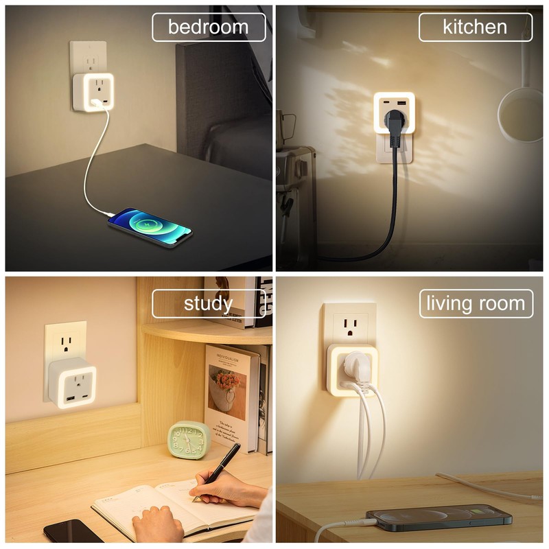 JackonLux Night Lights Plug Into Wall 2 Pack Rechargeable Battery