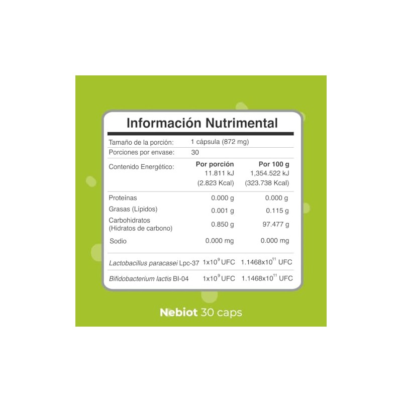 BioCore Nebiot, Suplemento Alimenticio con Pre-Probiticos, 30 Cpsulas