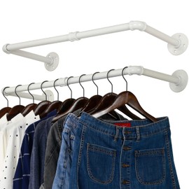 WEBI Clothing Rack Wall Mount White,24" Industrial Pipe Clothes Rack for Hanging Clothes,Heavy Duty Iron Garment Rack Bar,Retail Display Clothes Rod for Closet,Laundry Room,2 Packs