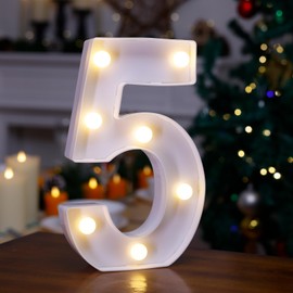 TRONSBOO LED Marquee Sign Light Up Letters, Alphabet Light Up Letters Sign, Battery Powered LED Letter Lights for Night Light, Wedding, Birthday, Party, Christmas or Home Decor (Number 5)