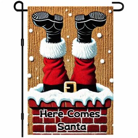 BlissYard Here Comes Santa Garden Flag Winter Garden Flags 12x18 Inch Christmas Chimney Outdoor Decor Polyester Santa Legs Yard Banner Flag Holiday Welcome Flags Festive Home Display