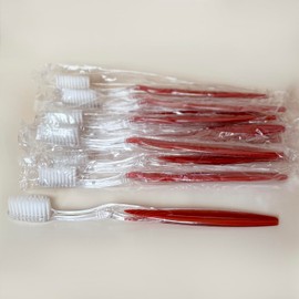 50 Pcs Manual Toothbrushes Bulk, Disposable Toothbrushes Individually Wrapped for Travel, Homeless, Bnb (Red)