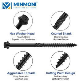 4 Inch Structural Wood Screws (50 Pack), 1/4 in. x 4 in. Exterior Hex-Head Lag Screws, Black Heavy Duty Construction Screws, Hex Socket Included