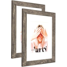 Scholartree Wide Molding 11x14 Picture Frames, Rustic Wooden Frame Display Picture 8x10 with Mat, Wall Mounting Set of 2, Brown