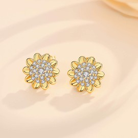 INFUSEU Sunflower Earrings for Women Studs Sun Flower Gifts for Women Gold You Are My Sunshine Jewelry Cubic Zirconia Pave Cluster Cz Ear Accessories 925 Sterling Silver