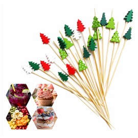 100 Pcs Cocktail Picks, 4.7 Inch Christmas Party Decorative Bamboo Toothpick,Christmans Food Fancy Bamboo Cocktail Sticks Skewers