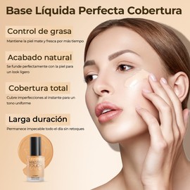 Base de maquillaje líquida impecable,Base de maquillaje líquida Essence 4 en 1，Cosméticos de base correctora avanzada,Base Líquida Mate, Maquillaje Facial, Acabado Natural (C9005, NC42)