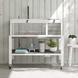 DWVO Large Tortoise Habitat with Storage Shelf & Leakproof Tray, Tortoise Cage with Legs & Wheels, Solid Wood Openable Roof Turtle Box Enclosure w Lamp Holder, Indoor Outdoor Reptile Terrarium House