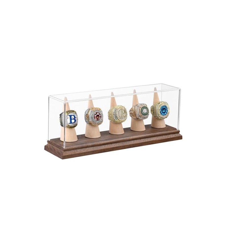 Championship Ring Display Case for 5 Rings – Walnut Wood