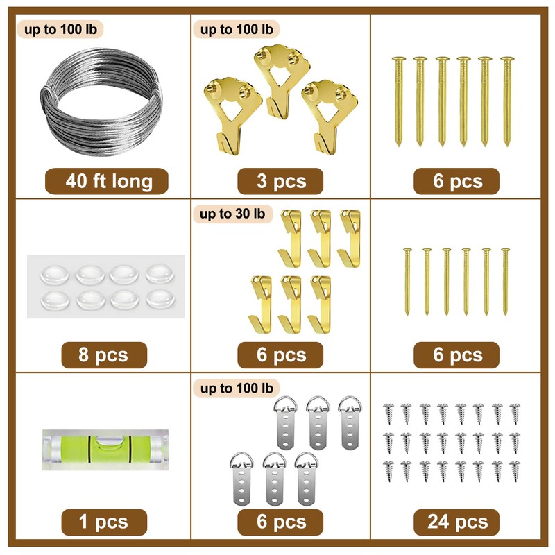 Heavy Duty Picture Hanging Kit, Wall Hanging Kit Support 10-100lbs
