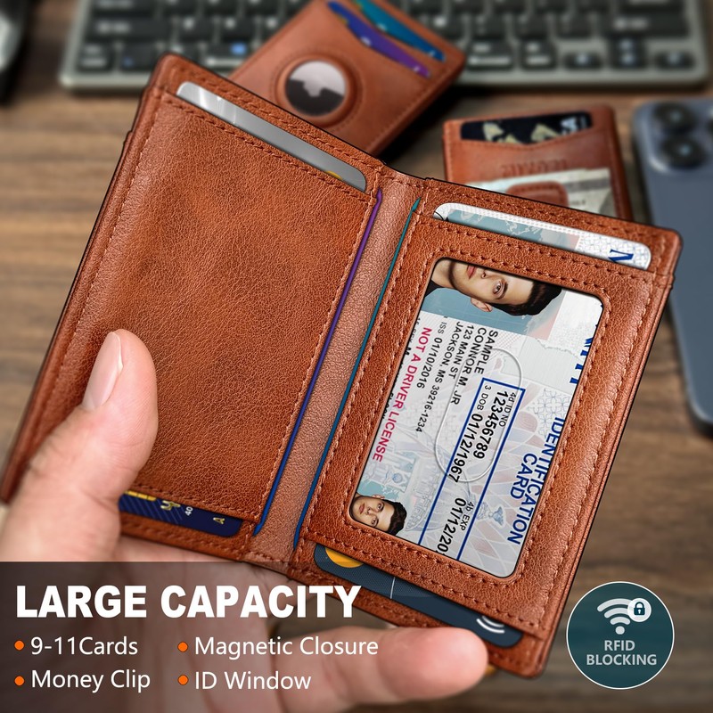 MIYOZI Airtag Wallet for Men 9-11Cards- with Money Clip Gift