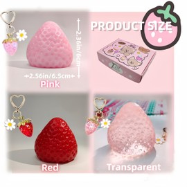 TIMCHESS Strawberry Squishy Toys with Keychain, Super Soft Fruit-Shaped Squeeze Toys, Sticky Squishies for Anxiety Relaxation | Perfect Desk Accessory (Red)