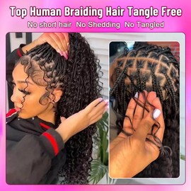 Human Braiding Hair for Boho Braids Curly Deep Wave Bulk Human Hair for Braiding 100% Human Hair for Braiding Hair Wet and Wavy Boho Knotless Braids Hair No Weft 2 Bundles/Pack