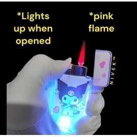 NIVEK Light Up Glow in The Dark Lighter Kitty KT Cat Melody Kuroomi Japanese Character Kawaii Pink Flame Jet Torch Refillable (Kulomi)