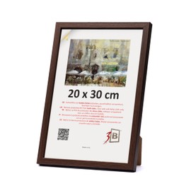 3-B Mega Picture Frame, Dark Brown (Walnut with Optical Wood Grain), 20 x 30 cm, Wooden Frame, Photo Frame, Portrait Frame with Acrylic Glass