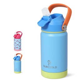 DLOCCOLD 12oz Kids Insulated Water Bottle with Leak Proof Straw Lid, Double Wall Vacuum Stainless Steel Water Bottle with Silicone Boot, Reusable Tumbler for Travel, Boys, Girls