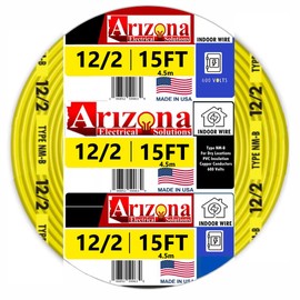 15 FEET 12/2 Type NM-B Copper. #12 AWG, 2 Conductors with Ground. Insulated Jacket Yellow
