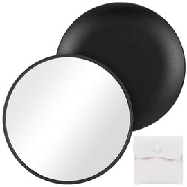 Retro metal compact travel mirror 1x magnification compact portable foldable, used as a compact magnifying glass for wallets and pockets, distortion free folding portable compact mirror (Black)