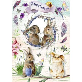 European Excellency Easter Rice Paper for Decoupage A4 I Scrapbook Paper I Bunny Tissue Paper (Happy Easter Bunnies - 2 Sheets)