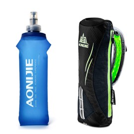 Geila Handheld Water Bottle for Running, 17 oz Grip Handheld Bottle with Hand Strap Hydration Pack, BPA Sport Soft Flask (Black)