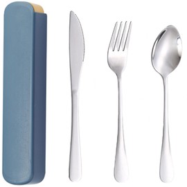 Travel Utensils with Case, Reusable Stainless Steel Cutlery Set Portable Camping Silverware for Lunch Box Work School Picnic Flatware Including Knife Fork and Spoon (Dark Blue)
