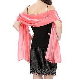 World of Shawls Silky Iridescent Wrap Stole Shawl For Weddings Bridal Bridesmaids Evening Wear Prom & Parties (Coral Pink)