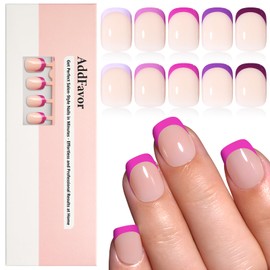 AddFavor French Tip Press on Nails Short Square Fake Nails - 150Pcs Purple French Nail Tips Acrylic Glue on Nails Press on Nail with Nail Glue and Adhesive Tabs 15 Sizes