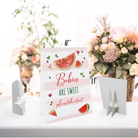 Babies Are Sweet Please Take A Treat Sign(8 x 11 Inch Table Sign with Holder), Watermelon Theme, Baby Shower Decoration Sign, Summer Baby Shower Favor Sign-BSLP11