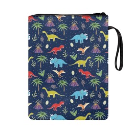 doginthehole Book Covers for Book Lovers Colorful Dinosaur Print Book Sleeve Reusable Book Protector Pouch with Zipper and Front Pocket for Teens Boys Girls