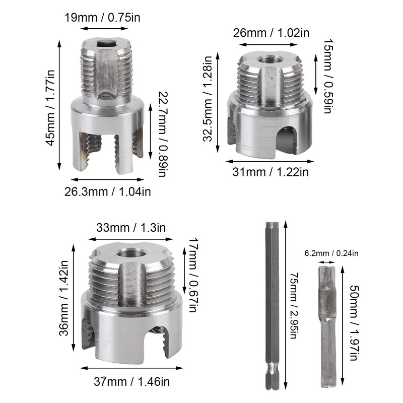 Asixxsix Integrated Internal & External Pipe Threading Tool, 1/4in Hex