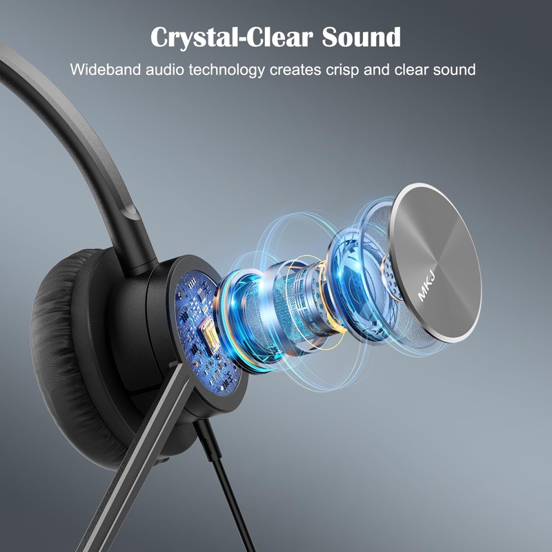 MKJ USB Headset with Microphone Noise Cancelling for PC, Dual