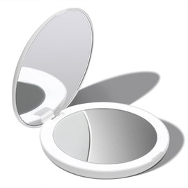 Fancii LED Lighted Travel Makeup Mirror, 1x/10x Magnification - Daylight LED, Compact, Portable, Large 5" Wide Illuminated Folding Mirror (Lumi) (White)