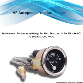 VR Autopedia Temperature Gauge for Ford Tractors: 2N 8N 9N NAA 601 701 801 901 2000 4000 Golden Jubilee | 52mm Diameter, 72” Lead, 100-250F, Chrome Bezel | FDFDTMP72 Temp Meter FD