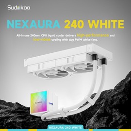 Sudokoo Sudokoo NEXAURA 240 White AIO Liquid CPU Cooler, PWM Pump, ARGB Pump Head, TDP 280W, FDB Fans, Intel LGA 1851/1700/1200/115X AMD AM5/AM4, White