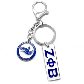 Fashion metal plating sorority society ZETA ZPB letter label Nameplate dove 1920 Pendant Keychain Long key chain