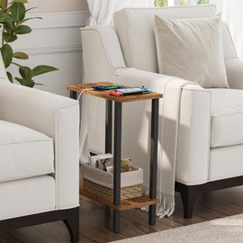 TUTOTAK Small Side Table, Narrow End Table, Set of 2, Skinny Sofa Table, Slim Nightstand, Couch Table, Living Room, Bed Room, Brown TB01BB0622